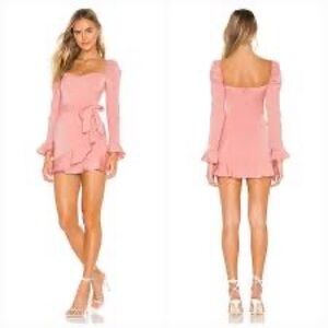 Chic Long Sleeve Pink Ruffle Dress